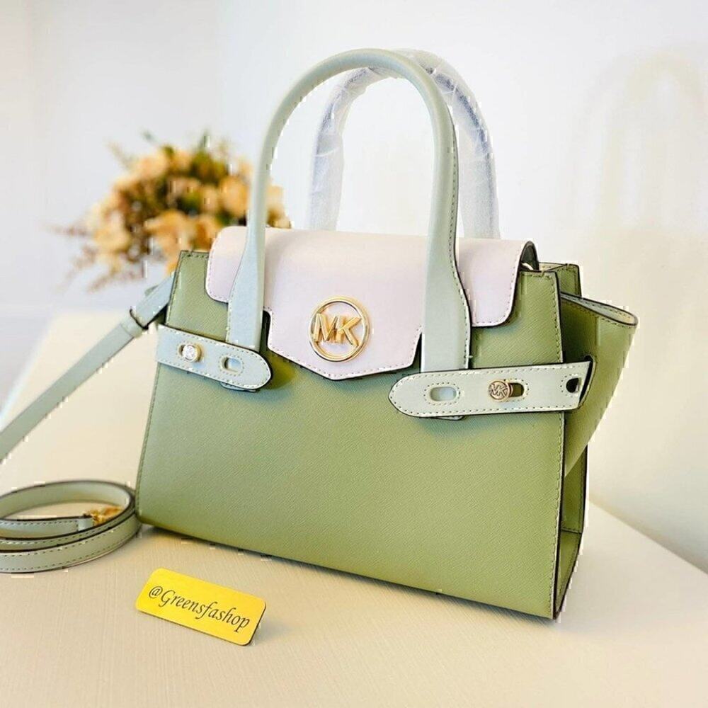 Michael Kors Purse Carmen Medium Flap Satchel shoulder bag light sage